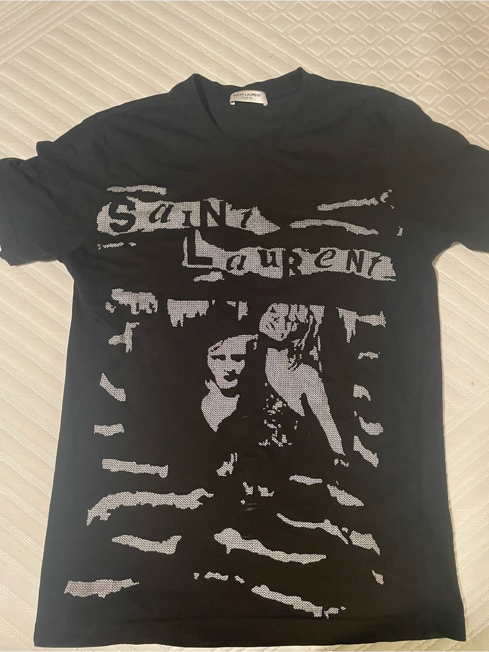 Saint Laurent Black T-Shirt with silver White Graphic Print